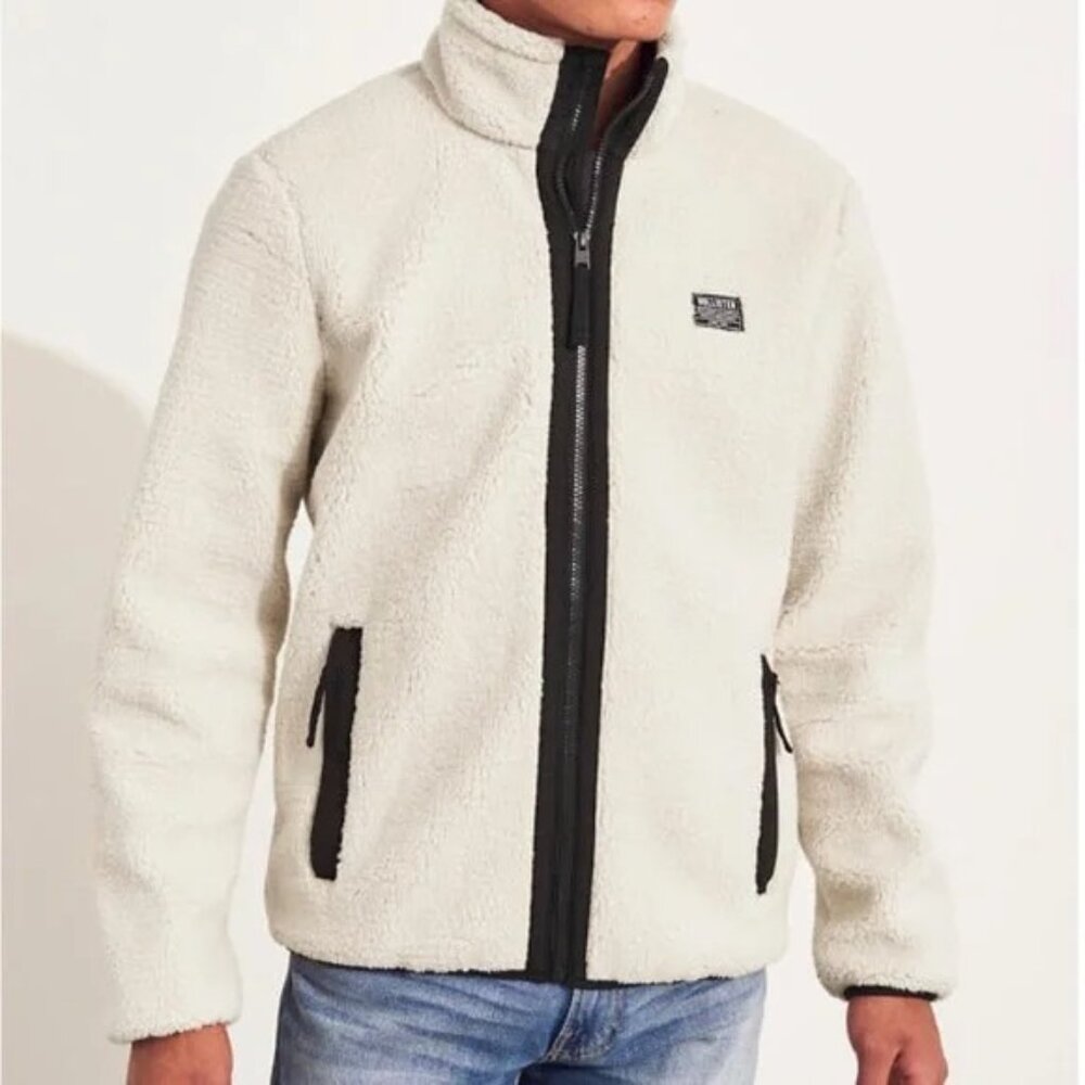 Hollister Men's Ivory Faux Fur Sherpa Fleece Epic Flex Jacket XS